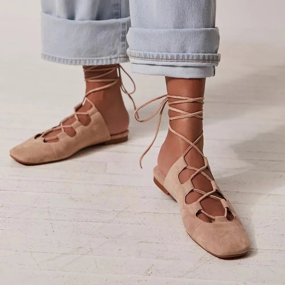Jeffrey Campbell Tan Lace-Up Flats - Picture 2 of 7